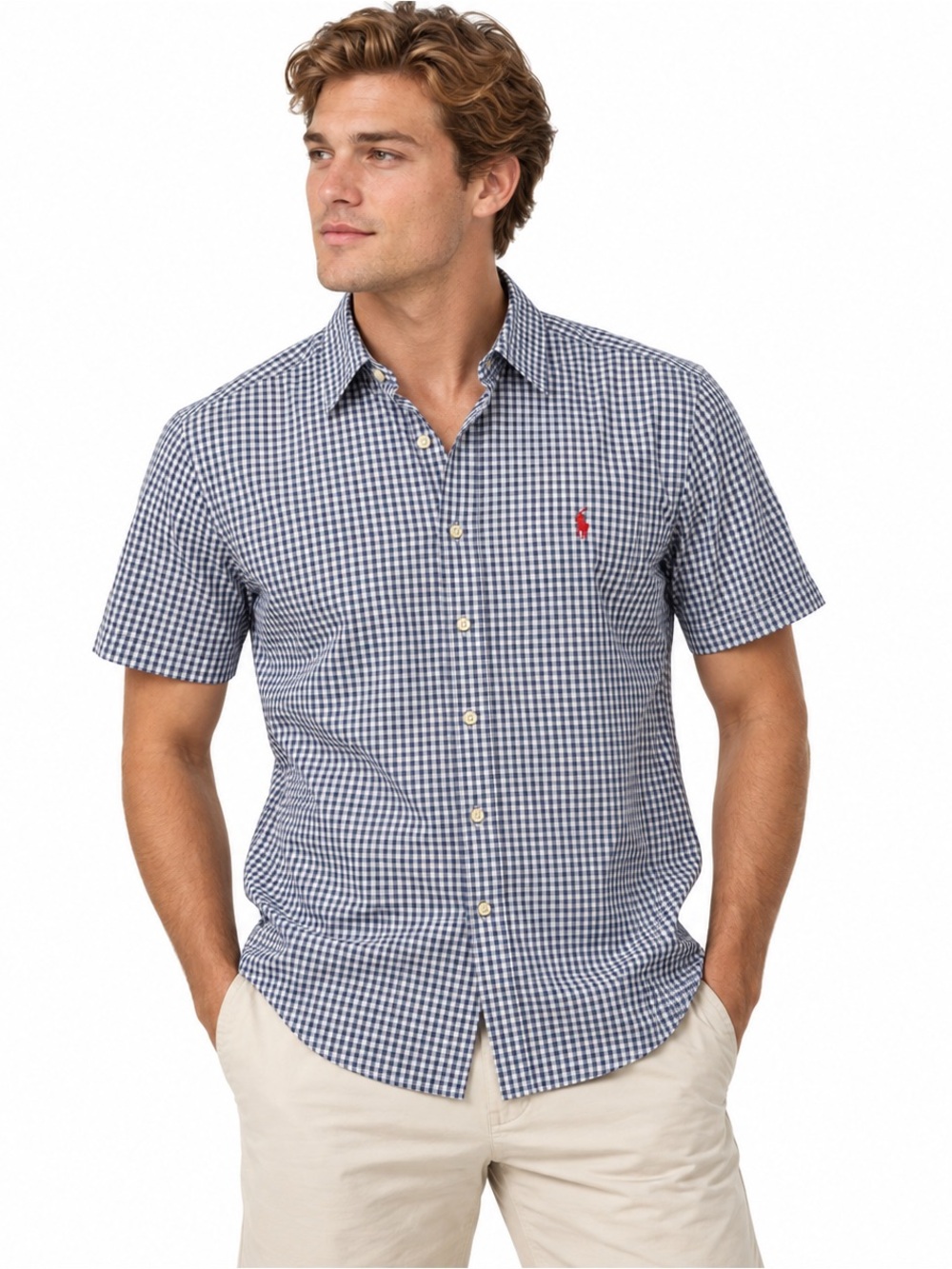Ralph Lauren Gingham Short Sleeve Button Up shirt 100% cotton size small
